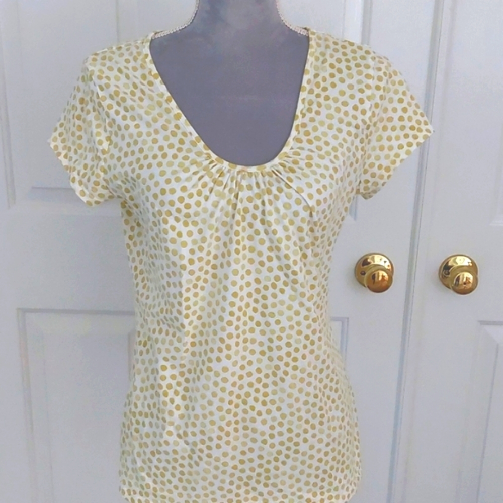 Merona green/white dot print cotton knit top, size L